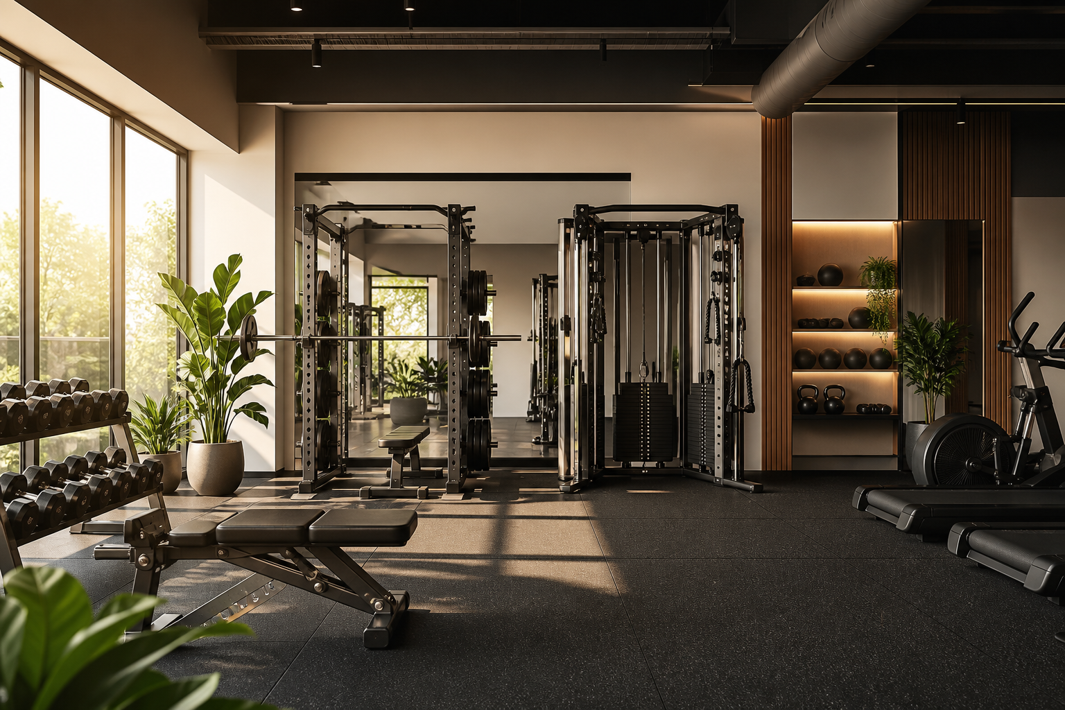 Concept artwork of a bright training floor, not a photograph of Evolve Fit-12